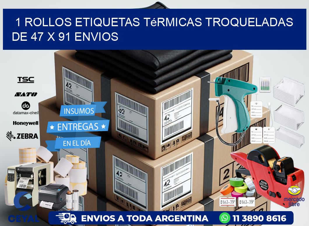1 Rollos Etiquetas Térmicas Troqueladas De 47 x 91 ENVIOS