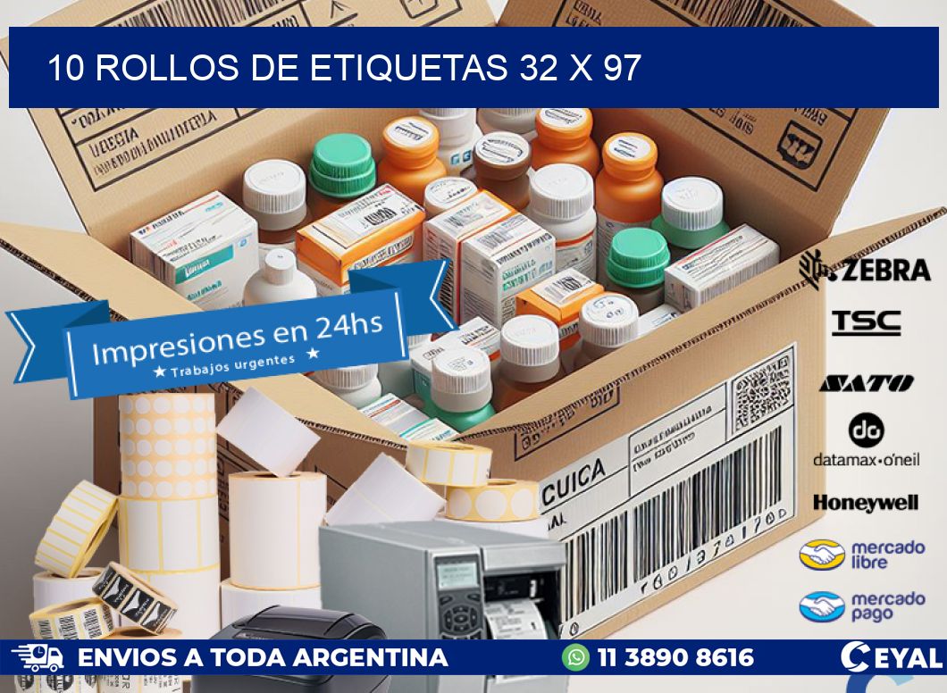 10 ROLLOS DE ETIQUETAS 32 x 97