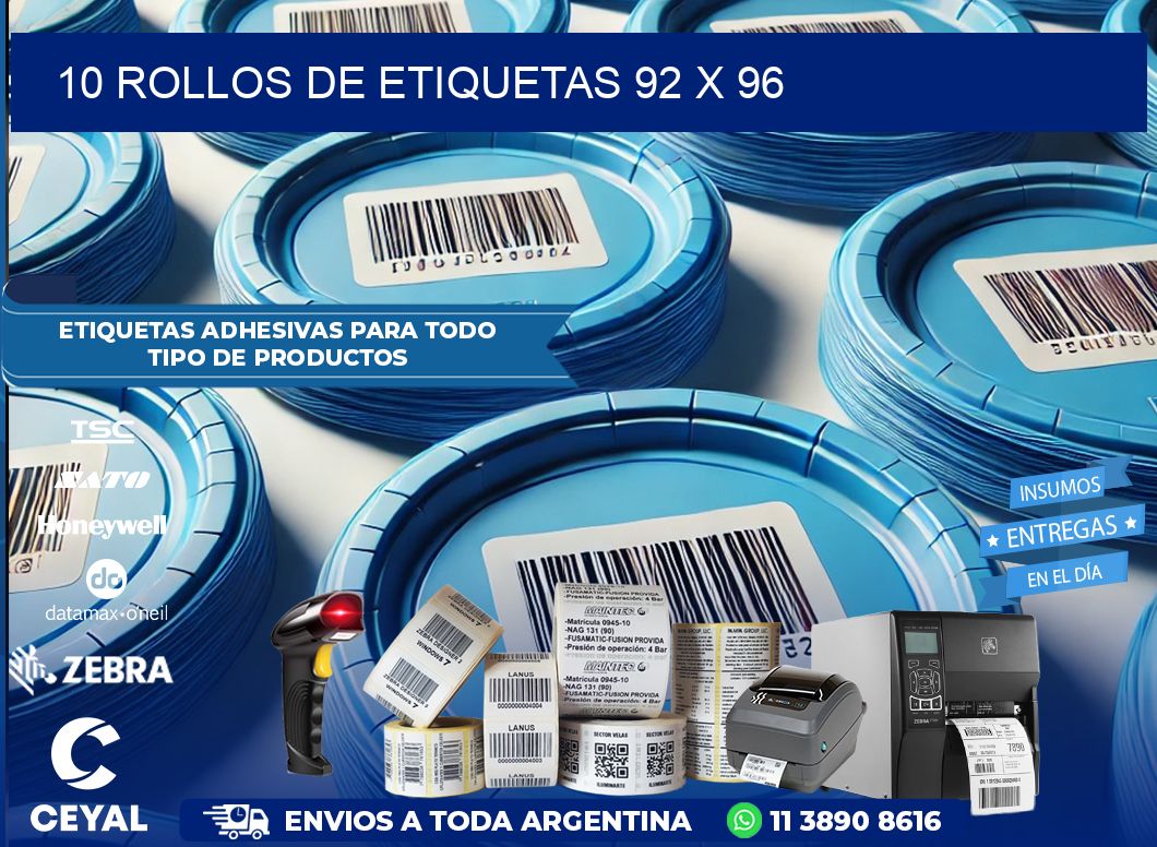 10 ROLLOS DE ETIQUETAS 92 x 96