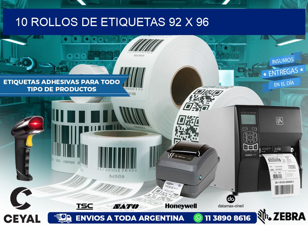 10 ROLLOS DE ETIQUETAS 92 x 96