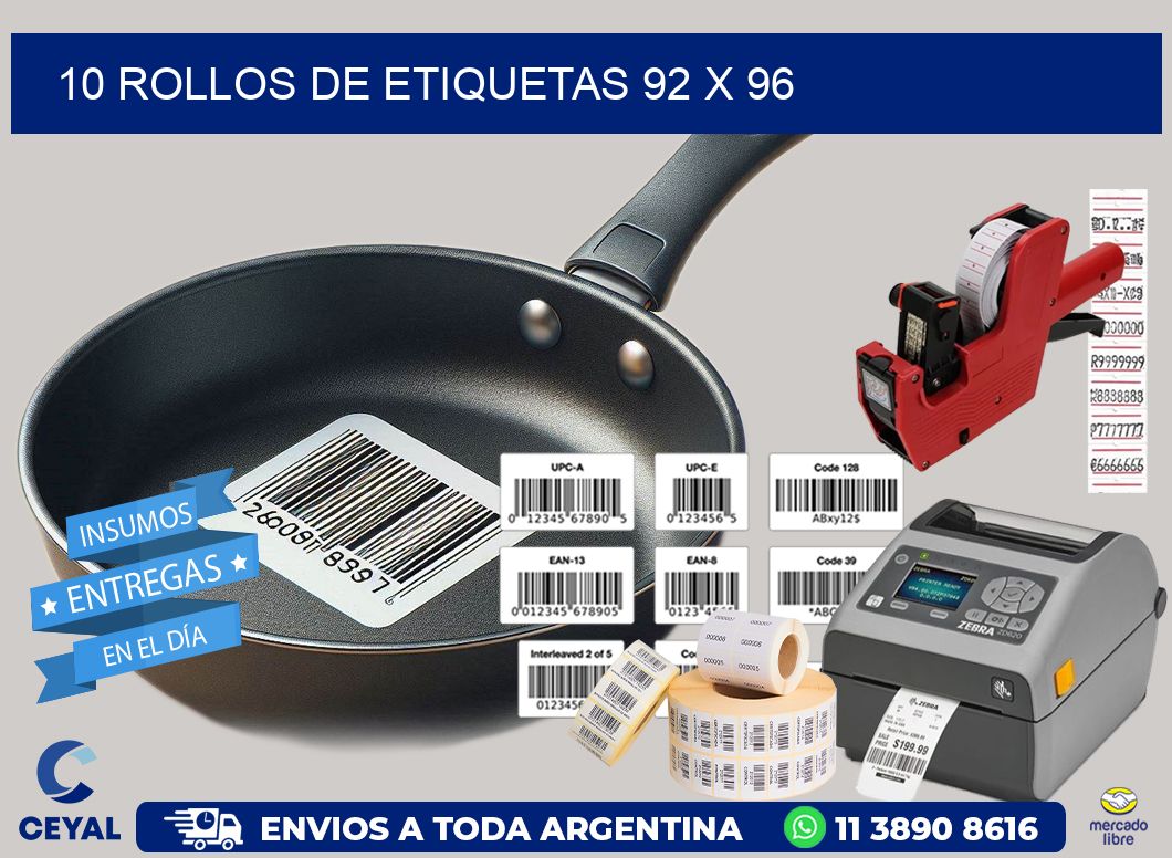 10 ROLLOS DE ETIQUETAS 92 x 96