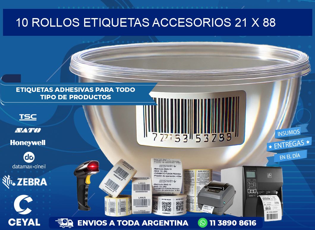 10 ROLLOS ETIQUETAS ACCESORIOS 21 x 88