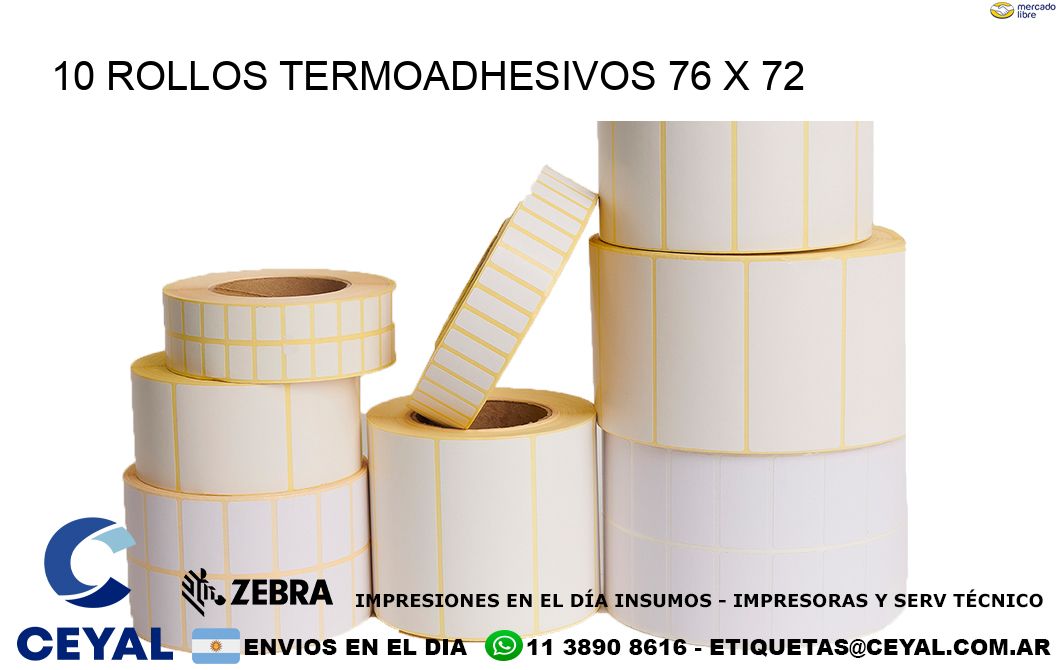 10 ROLLOS TERMOADHESIVOS 76 x 72
