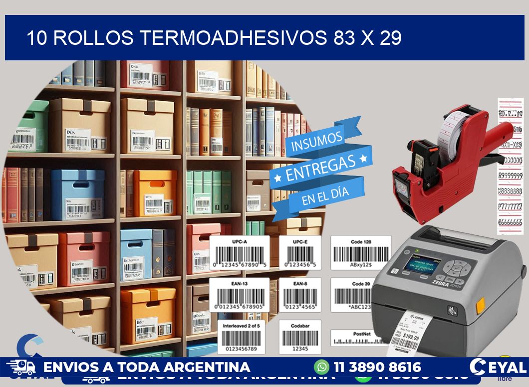 10 ROLLOS TERMOADHESIVOS 83 x 29