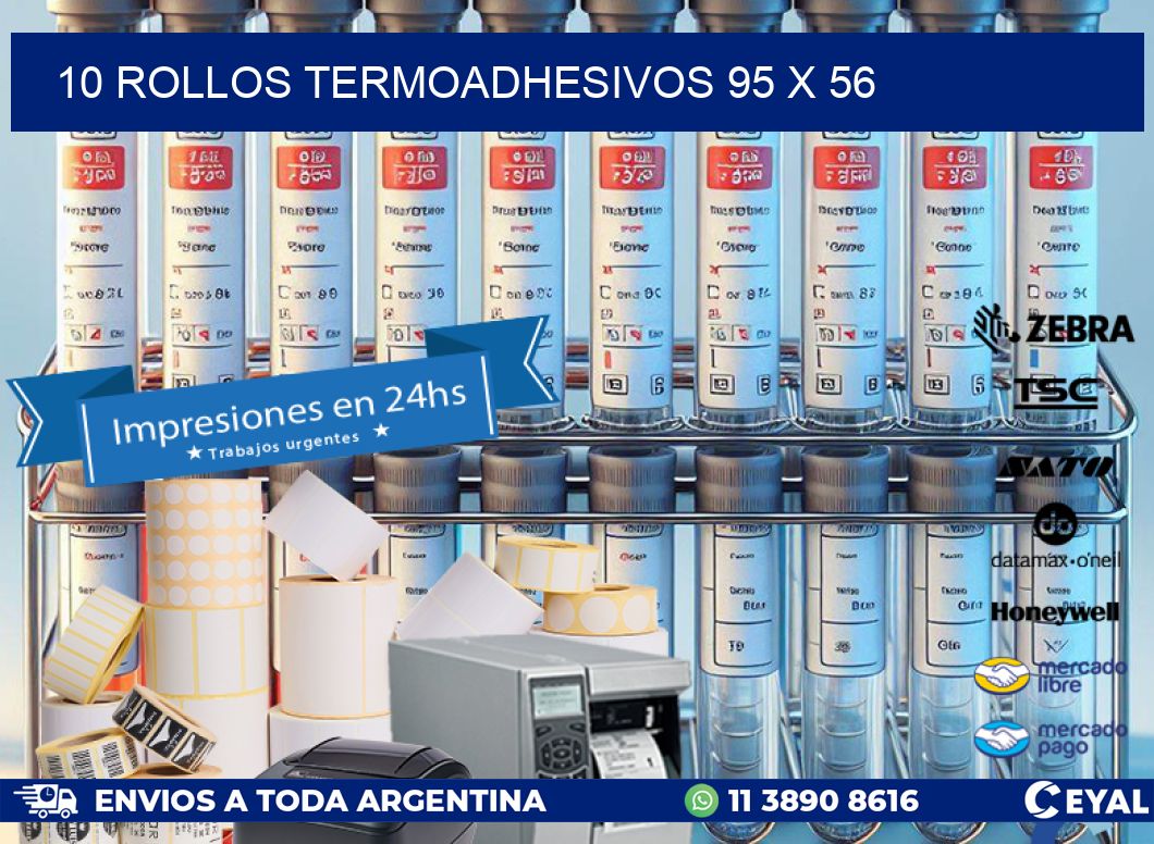 10 ROLLOS TERMOADHESIVOS 95 x 56