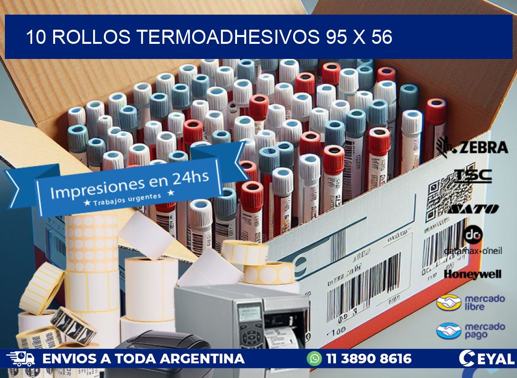 10 ROLLOS TERMOADHESIVOS 95 x 56