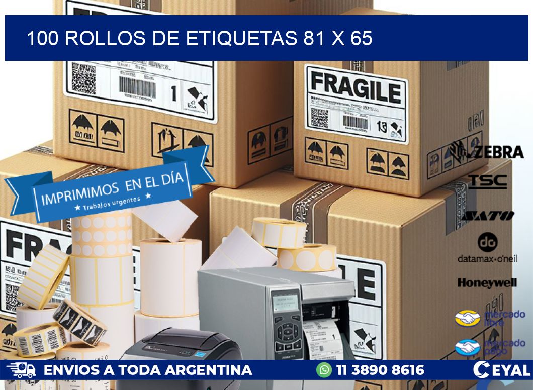 100 ROLLOS DE ETIQUETAS 81 x 65