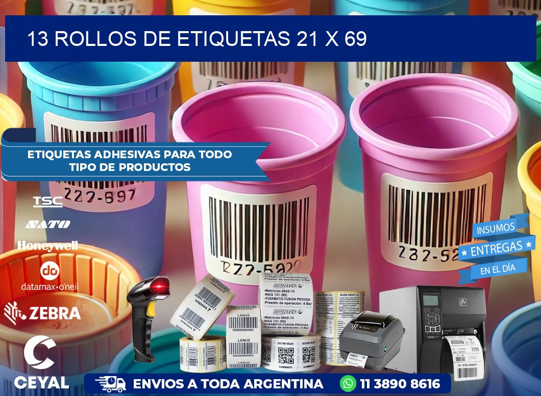 13 ROLLOS DE ETIQUETAS 21 x 69