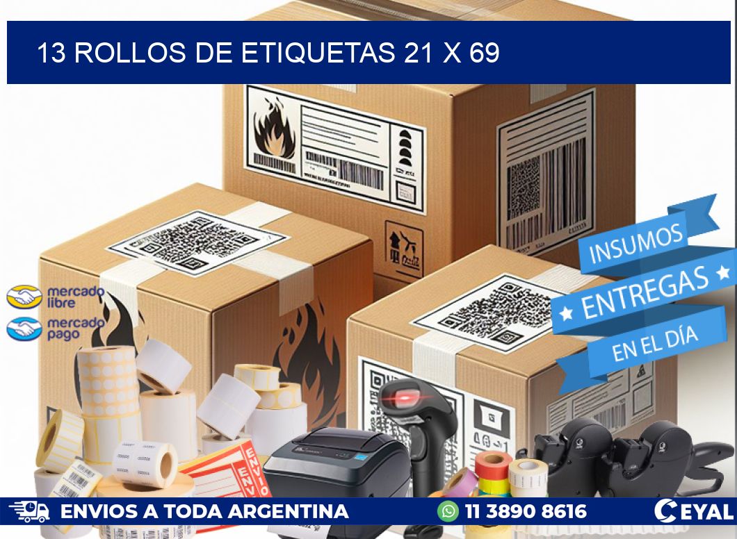 13 ROLLOS DE ETIQUETAS 21 x 69