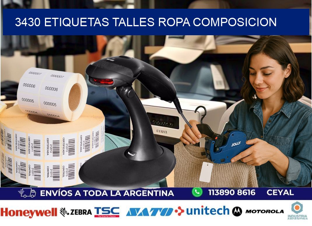 3430 ETIQUETAS TALLES ROPA COMPOSICION