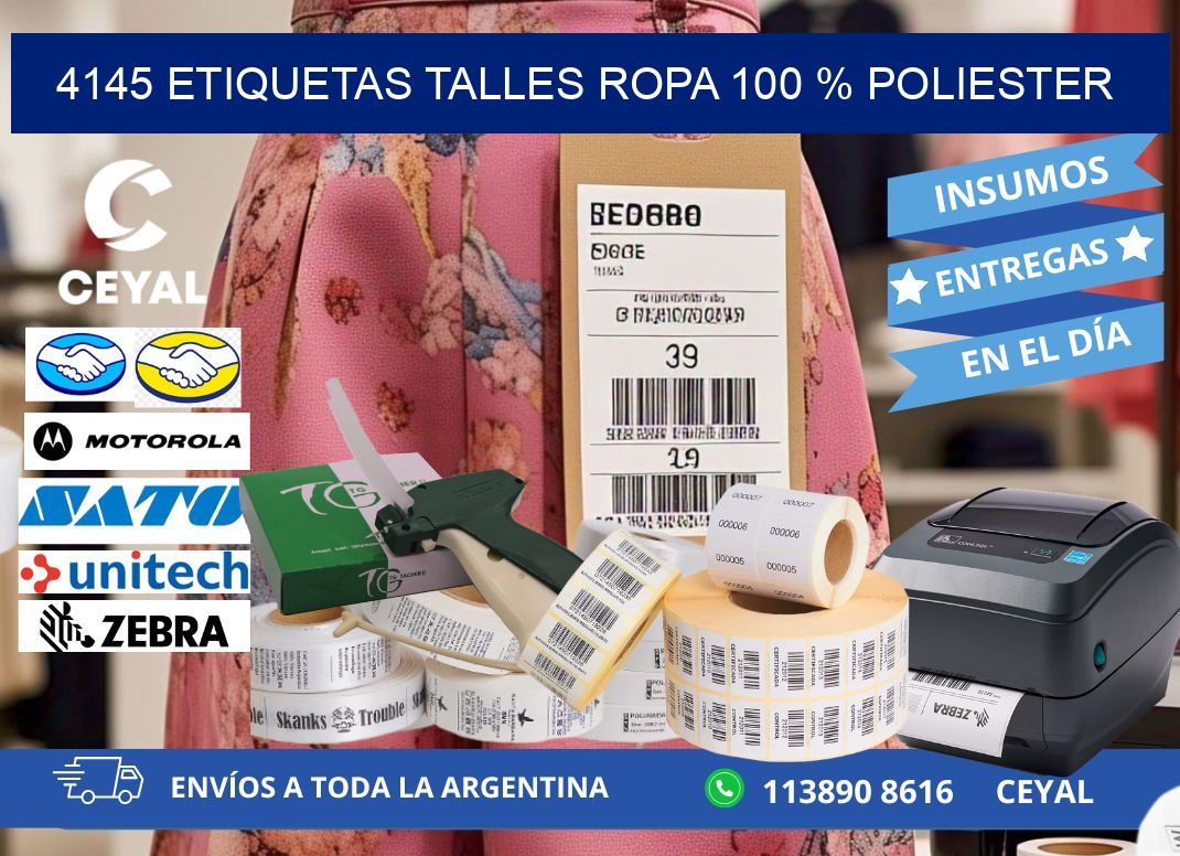 4145 ETIQUETAS TALLES ROPA 100 % POLIESTER
