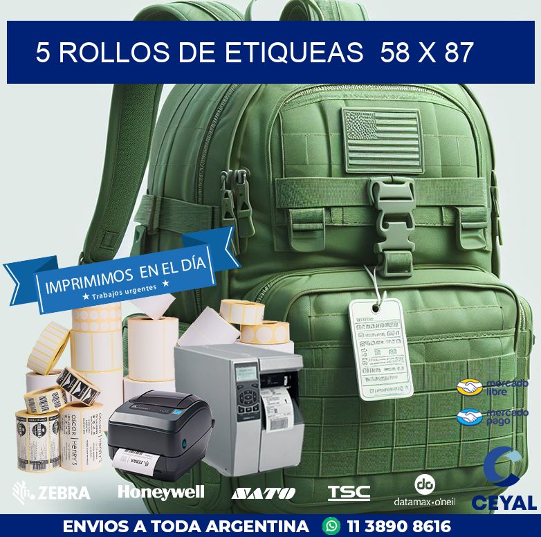 5 ROLLOS DE ETIQUEAS  58 x 87