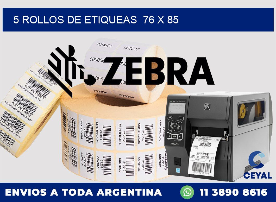 5 ROLLOS DE ETIQUEAS  76 x 85