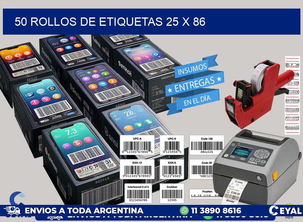 50 ROLLOS DE ETIQUETAS 25 x 86
