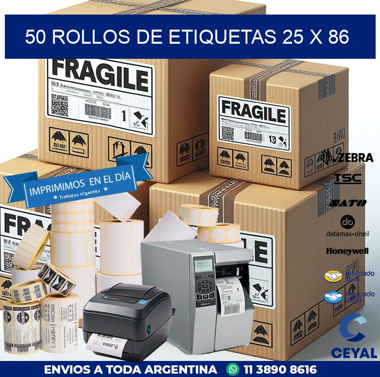 50 ROLLOS DE ETIQUETAS 25 x 86