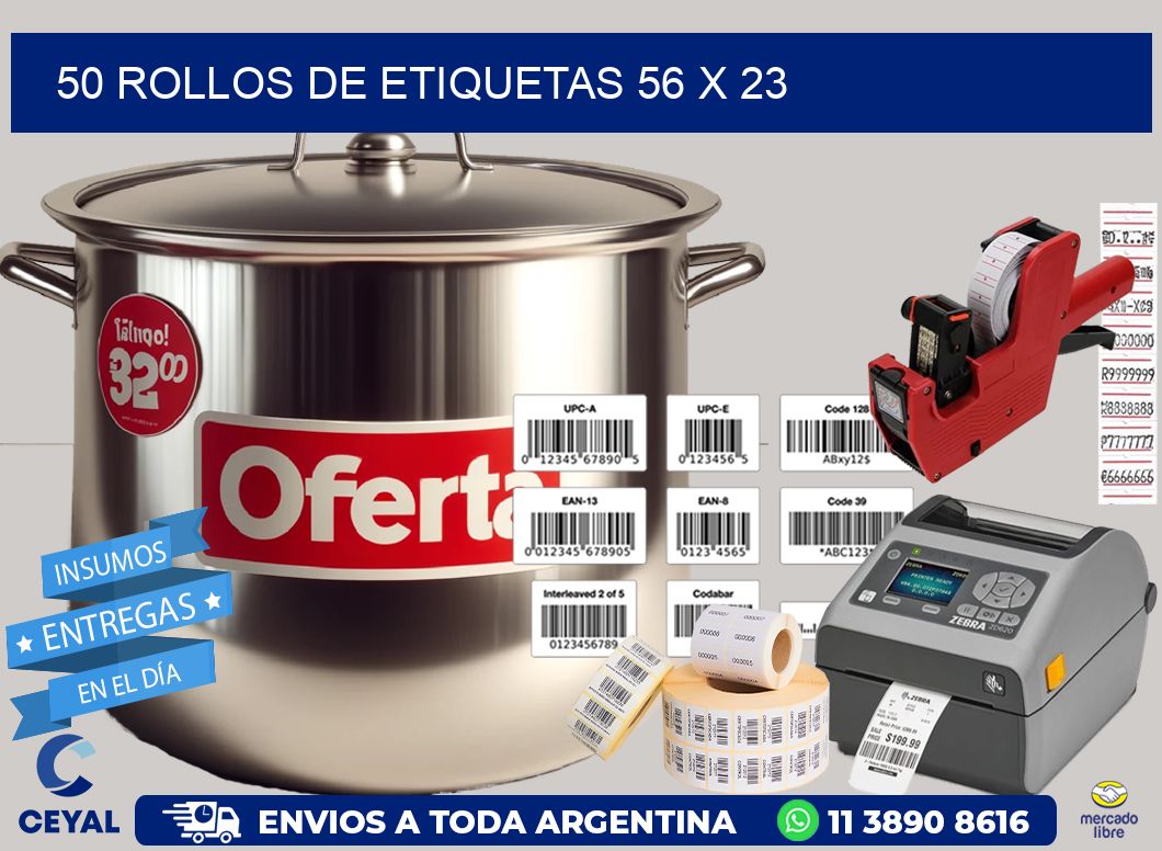50 ROLLOS DE ETIQUETAS 56 x 23