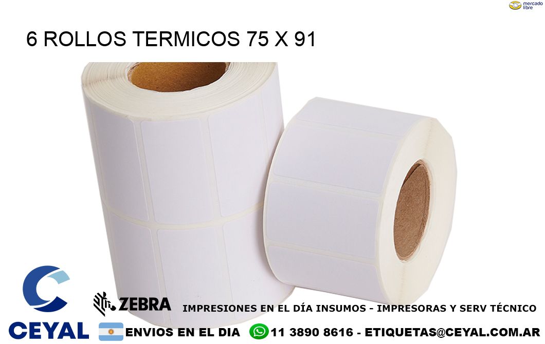 6 ROLLOS TERMICOS 75 x 91