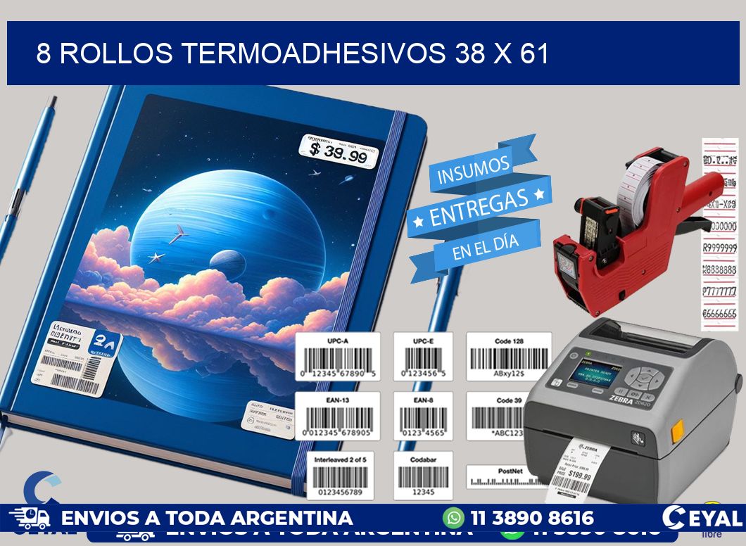 8 ROLLOS TERMOADHESIVOS 38 x 61
