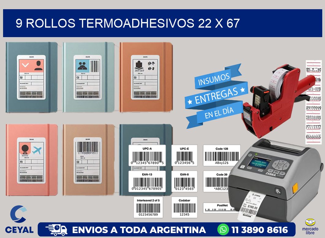 9 ROLLOS TERMOADHESIVOS 22 x 67