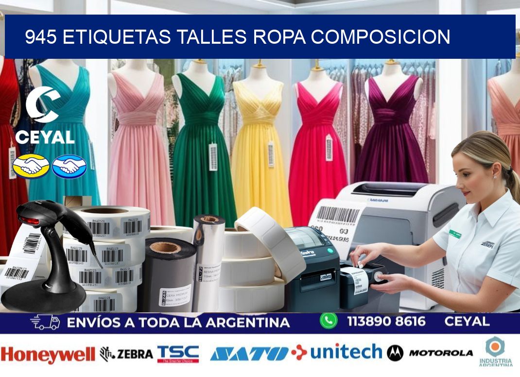 945 ETIQUETAS TALLES ROPA COMPOSICION