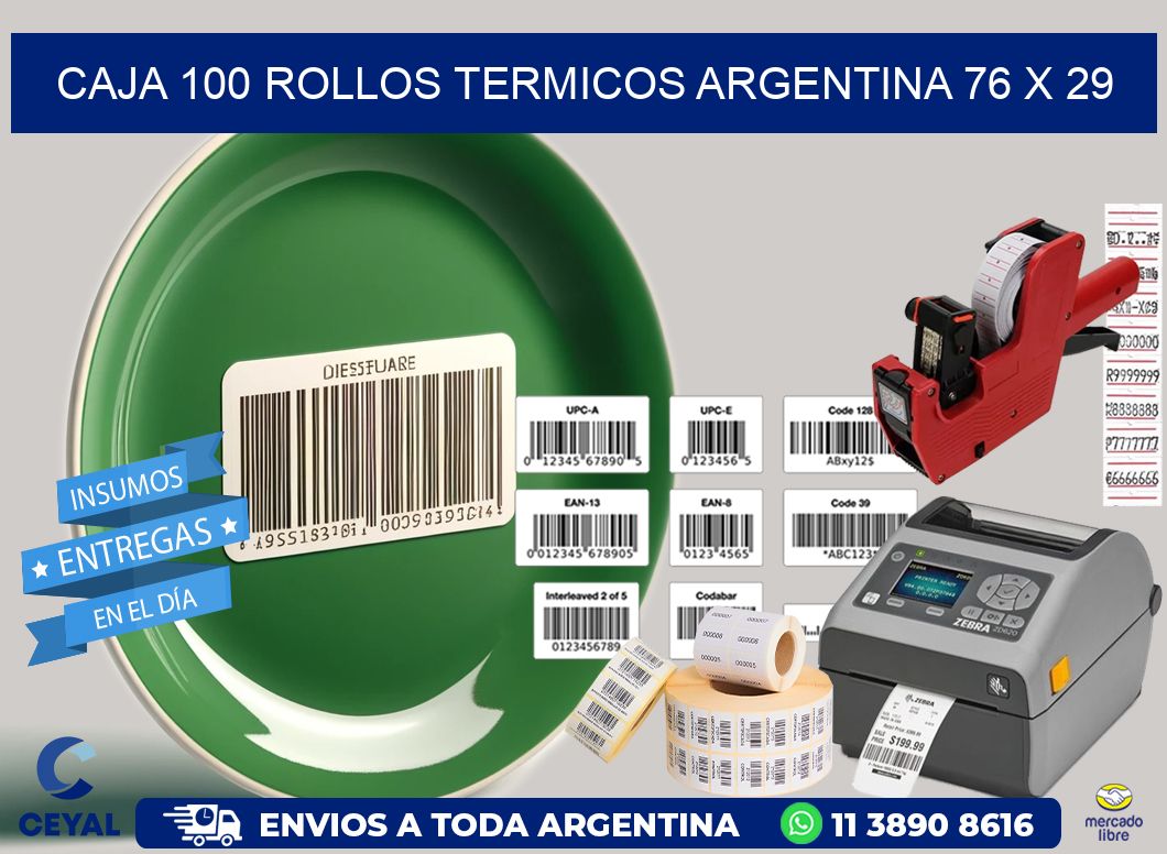 CAJA 100 ROLLOS TERMICOS ARGENTINA 76 x 29