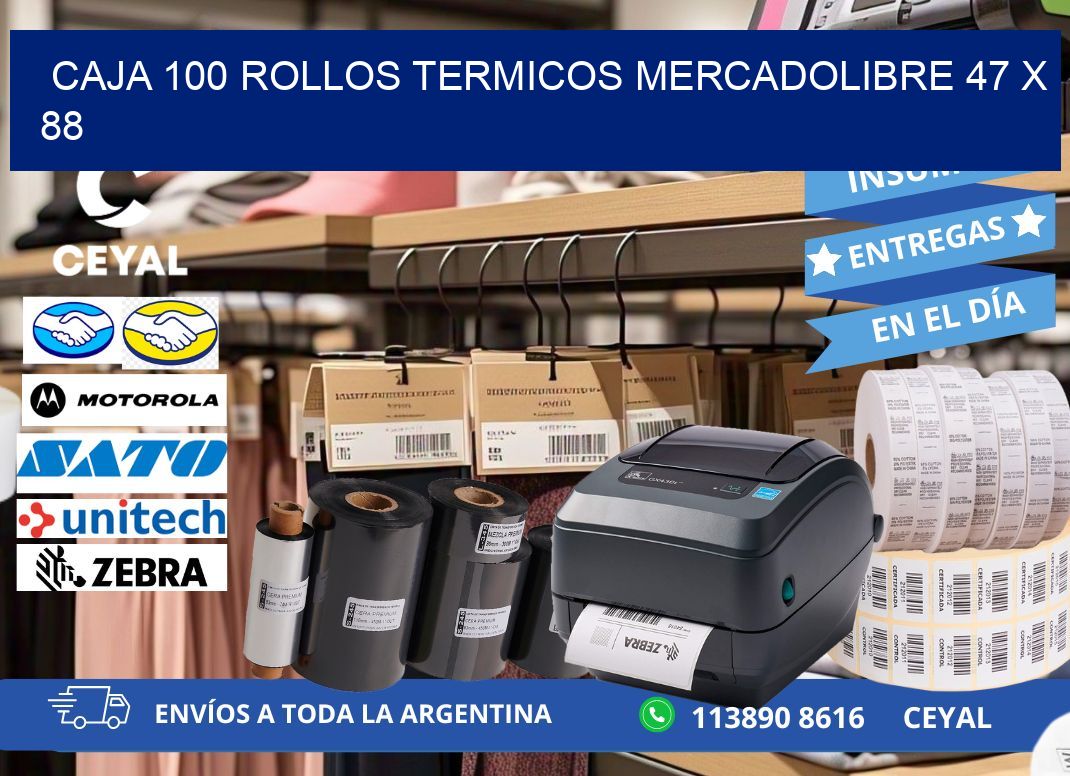 CAJA 100 ROLLOS TERMICOS MERCADOLIBRE 47 x 88