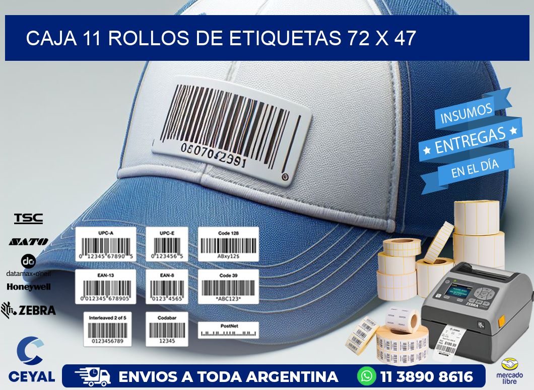 CAJA 11 ROLLOS DE ETIQUETAS 72 x 47