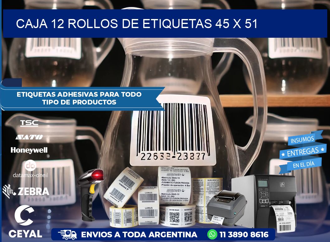 CAJA 12 ROLLOS DE ETIQUETAS 45 x 51