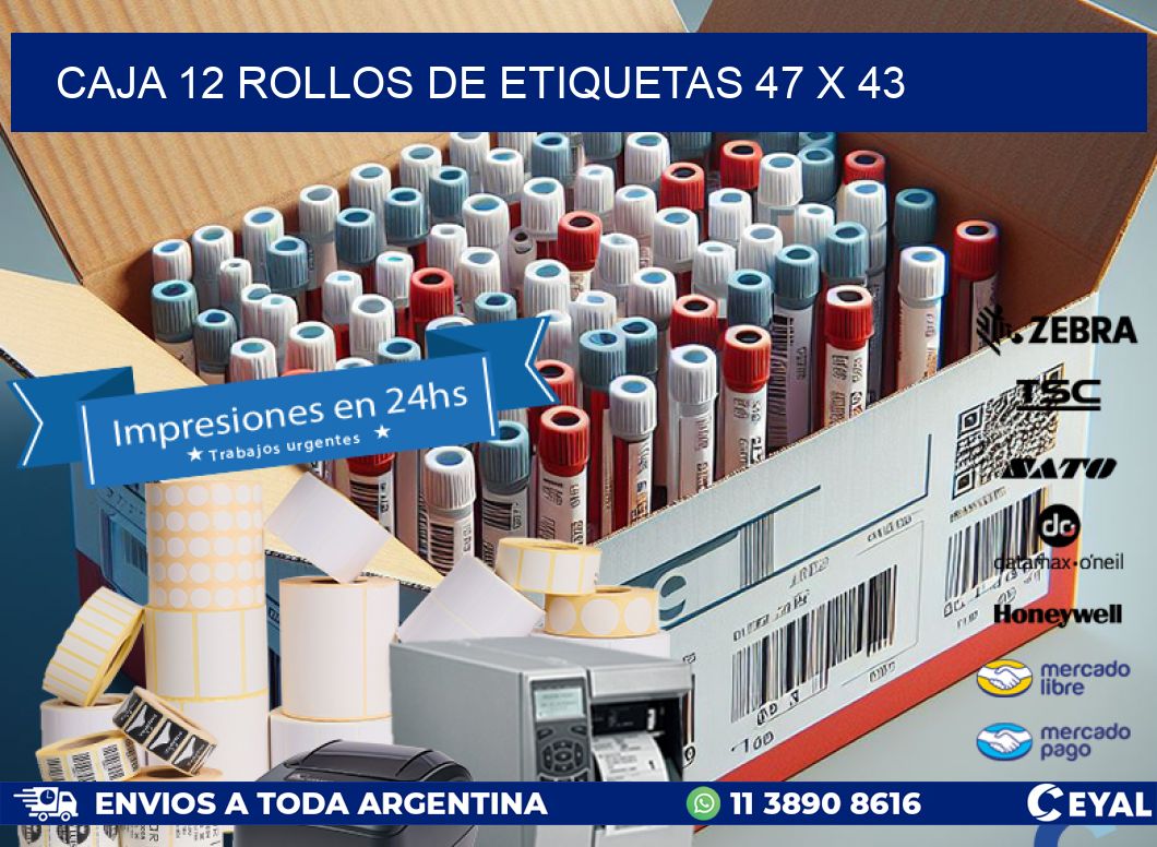 CAJA 12 ROLLOS DE ETIQUETAS 47 x 43