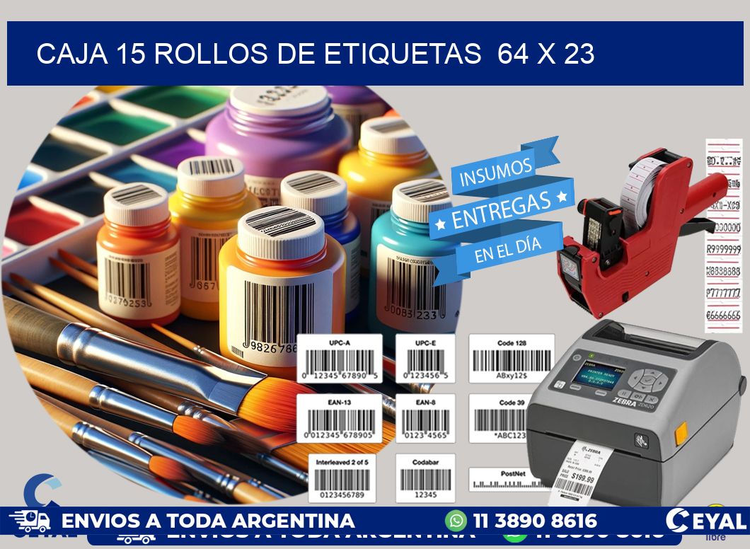 CAJA 15 ROLLOS DE ETIQUETAS  64 x 23