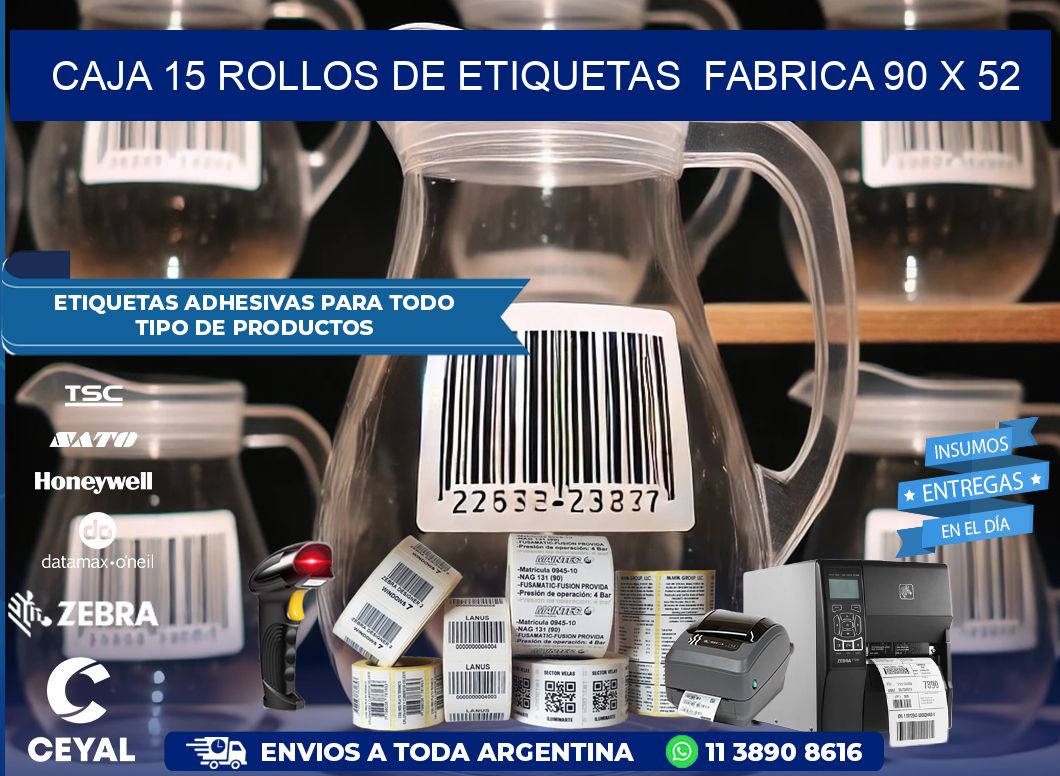 CAJA 15 ROLLOS DE ETIQUETAS  FABRICA 90 x 52