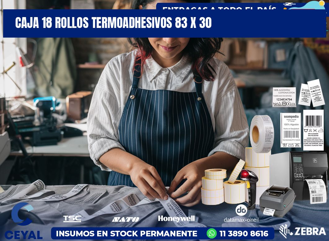 CAJA 18 ROLLOS TERMOADHESIVOS 83 x 30