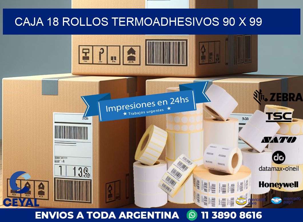 CAJA 18 ROLLOS TERMOADHESIVOS 90 x 99