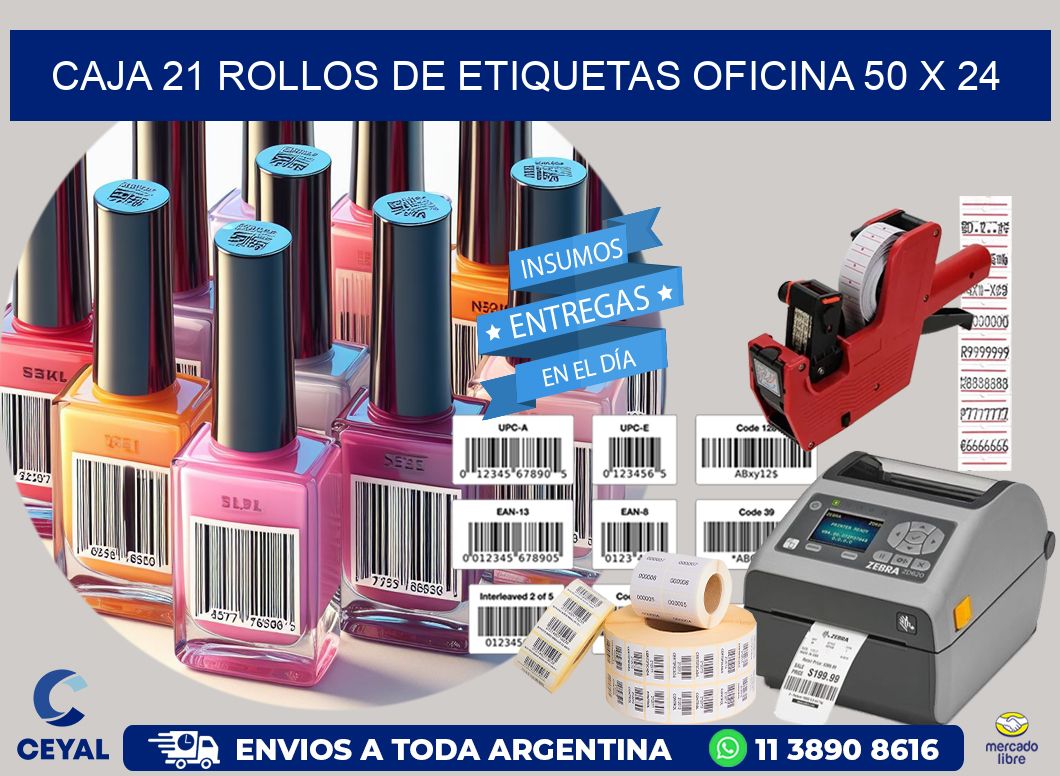 CAJA 21 ROLLOS DE ETIQUETAS OFICINA 50 x 24