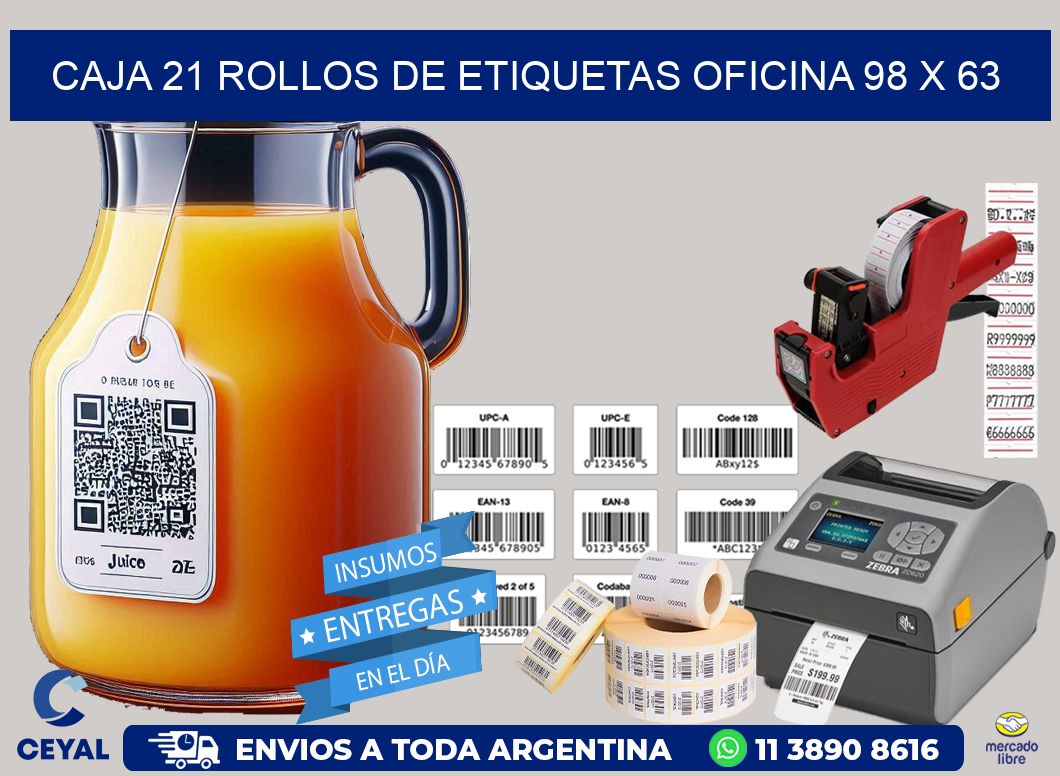 CAJA 21 ROLLOS DE ETIQUETAS OFICINA 98 x 63