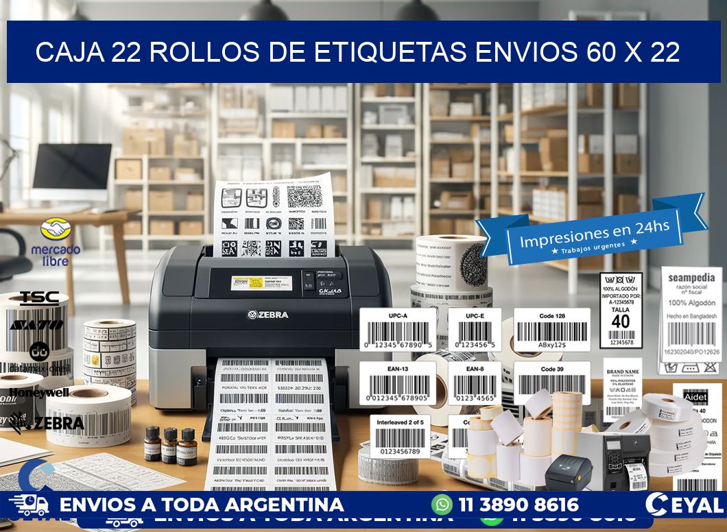 CAJA 22 ROLLOS DE ETIQUETAS ENVIOS 60 x 22