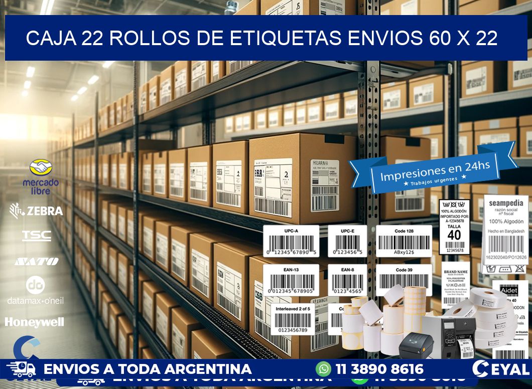CAJA 22 ROLLOS DE ETIQUETAS ENVIOS 60 x 22