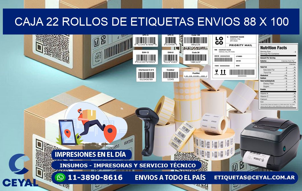 CAJA 22 ROLLOS DE ETIQUETAS ENVIOS 88 x 100