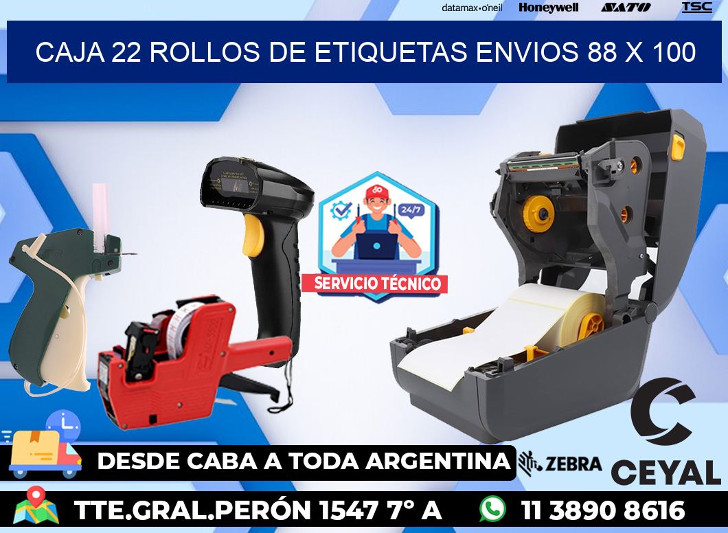 CAJA 22 ROLLOS DE ETIQUETAS ENVIOS 88 x 100