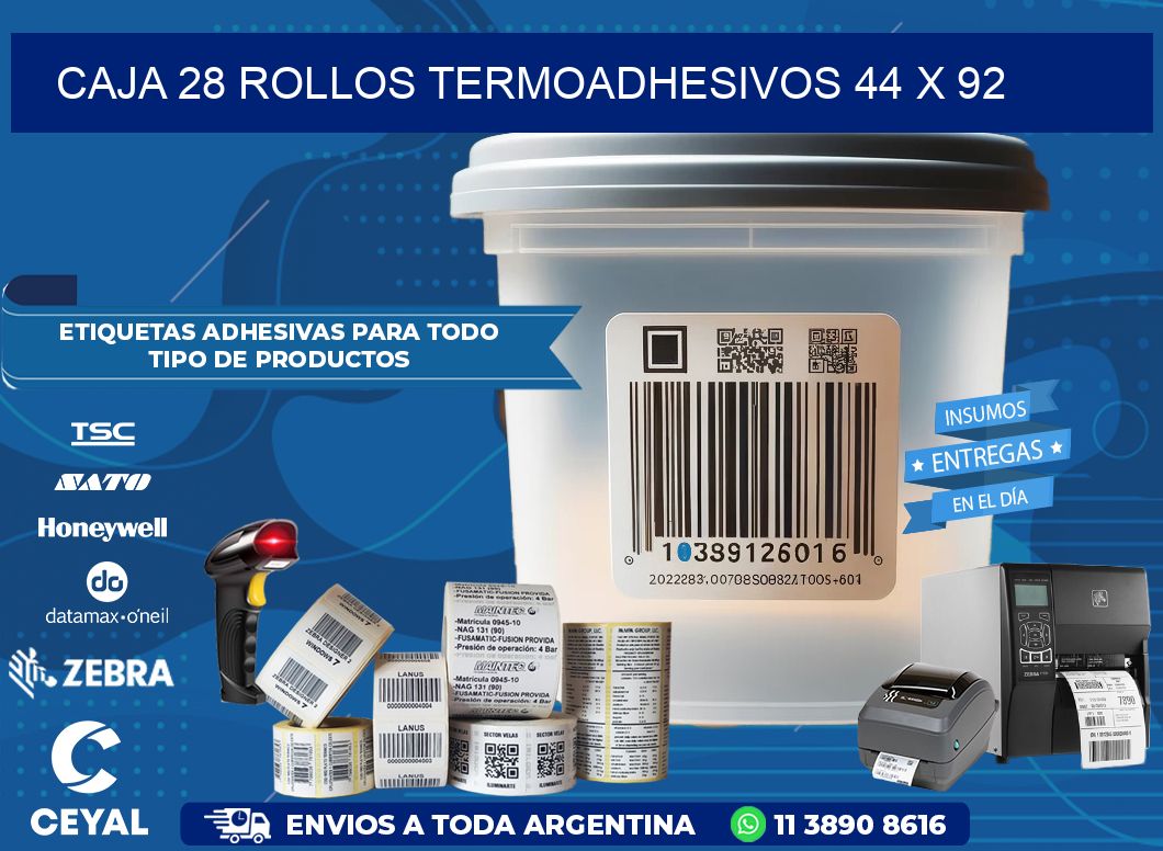 CAJA 28 ROLLOS TERMOADHESIVOS 44 x 92