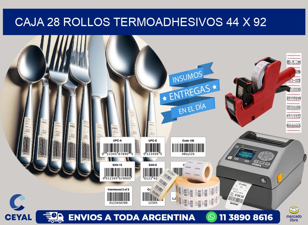 CAJA 28 ROLLOS TERMOADHESIVOS 44 x 92