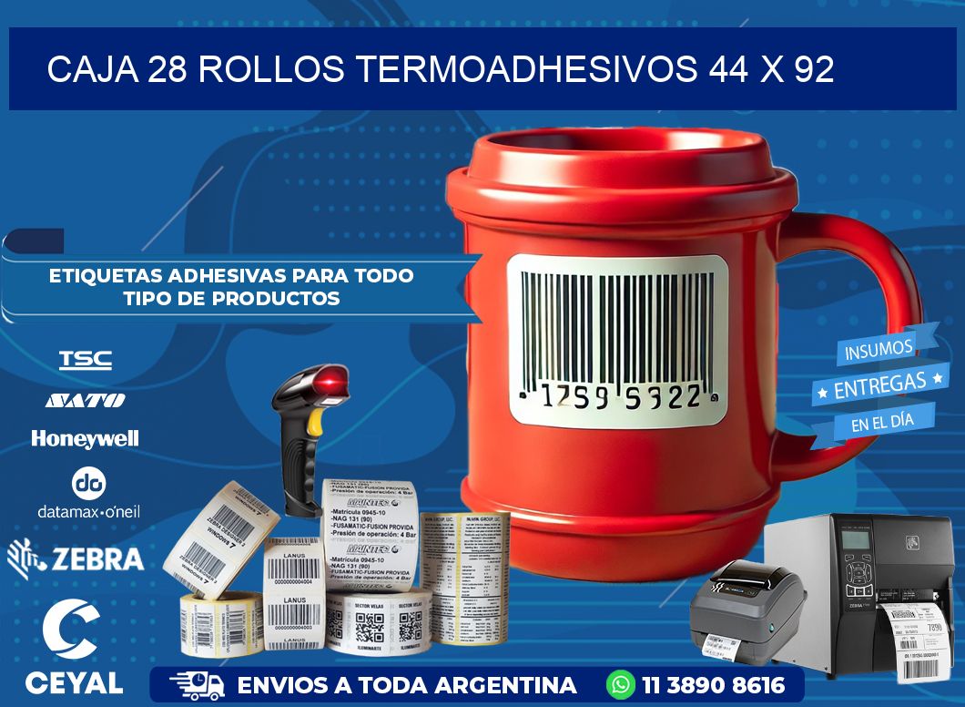 CAJA 28 ROLLOS TERMOADHESIVOS 44 x 92