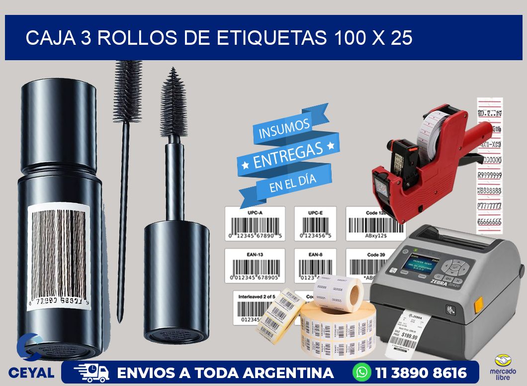 CAJA 3 ROLLOS DE ETIQUETAS 100 x 25