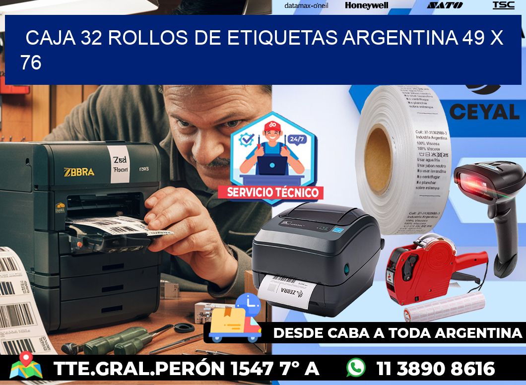 CAJA 32 ROLLOS DE ETIQUETAS ARGENTINA 49 x 76