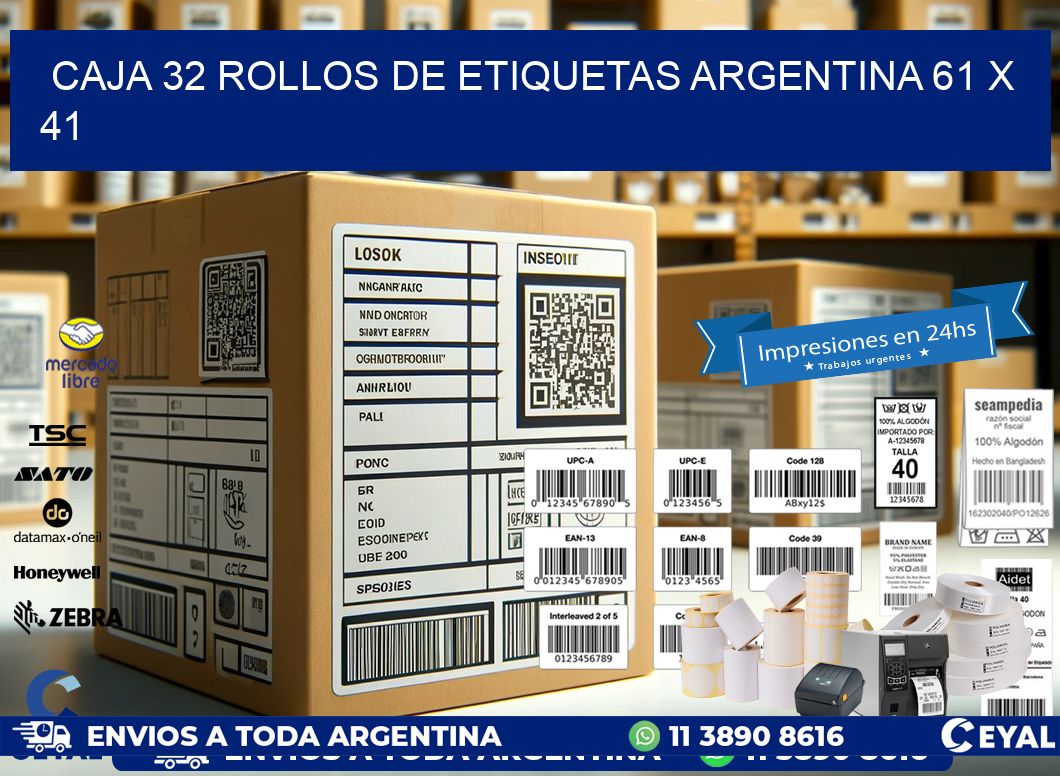 CAJA 32 ROLLOS DE ETIQUETAS ARGENTINA 61 x 41