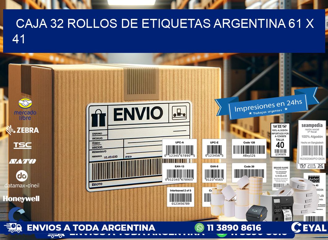 CAJA 32 ROLLOS DE ETIQUETAS ARGENTINA 61 x 41