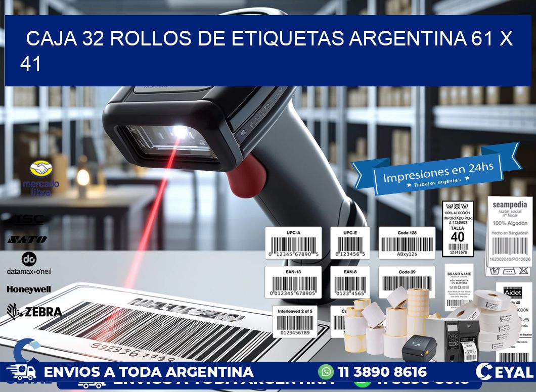 CAJA 32 ROLLOS DE ETIQUETAS ARGENTINA 61 x 41