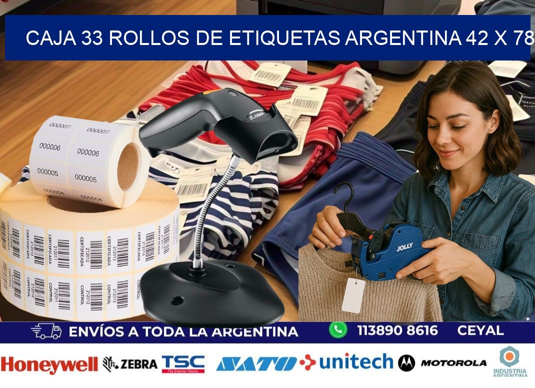 CAJA 33 ROLLOS DE ETIQUETAS ARGENTINA 42 x 78