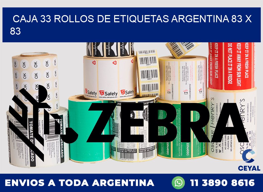 CAJA 33 ROLLOS DE ETIQUETAS ARGENTINA 83 x 83