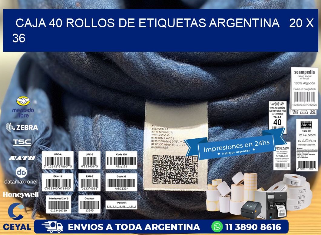 CAJA 40 ROLLOS DE ETIQUETAS ARGENTINA   20 x 36